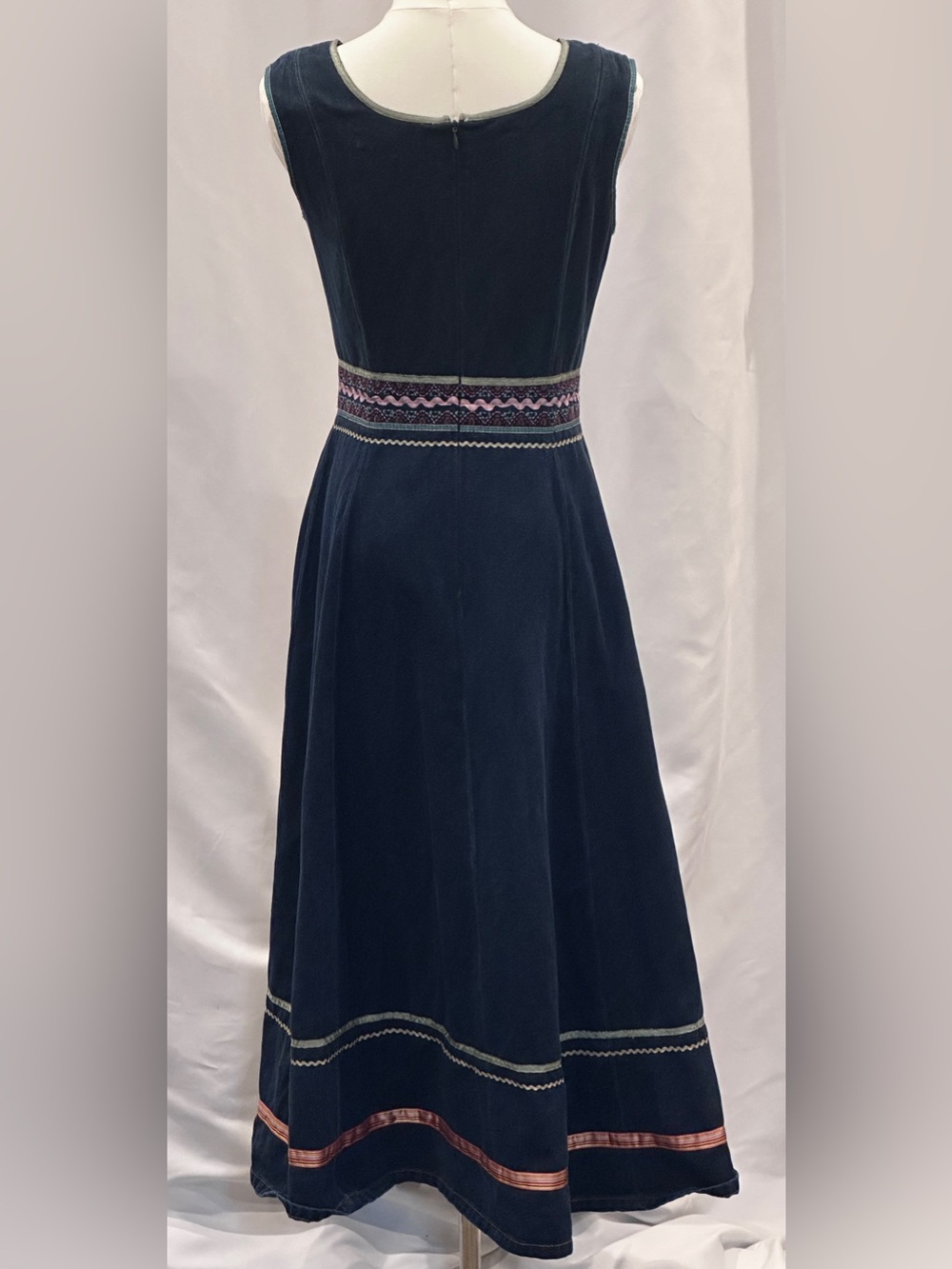 Embroidered Navy Velvet A-Line Dress - Picture 5 of 9